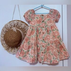 Joie Peach and Green Floral Kids Dress 3T EUC